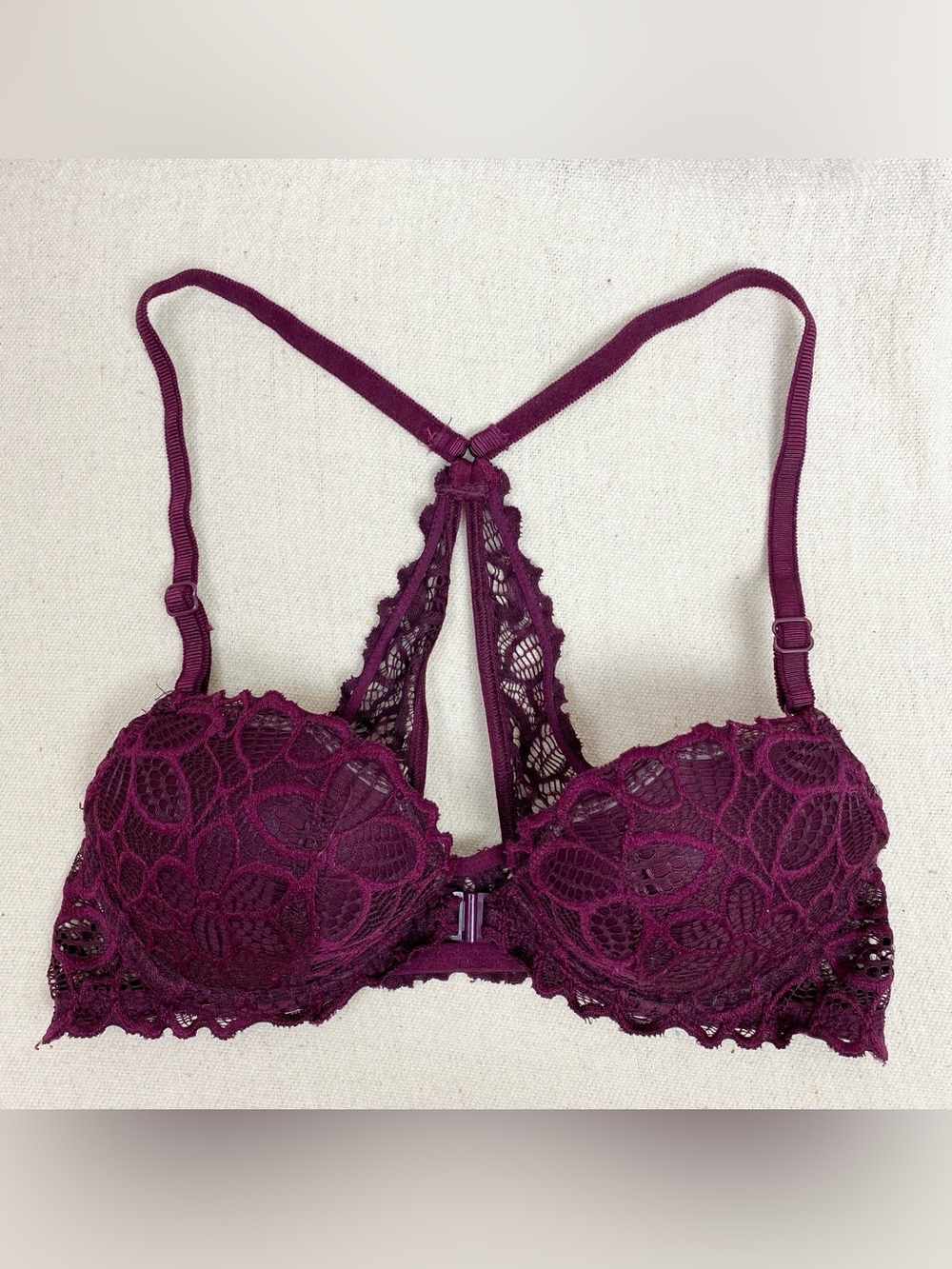 Victoria’s Secret Date Lace Push-Up Racerback Bra in Plum 32B